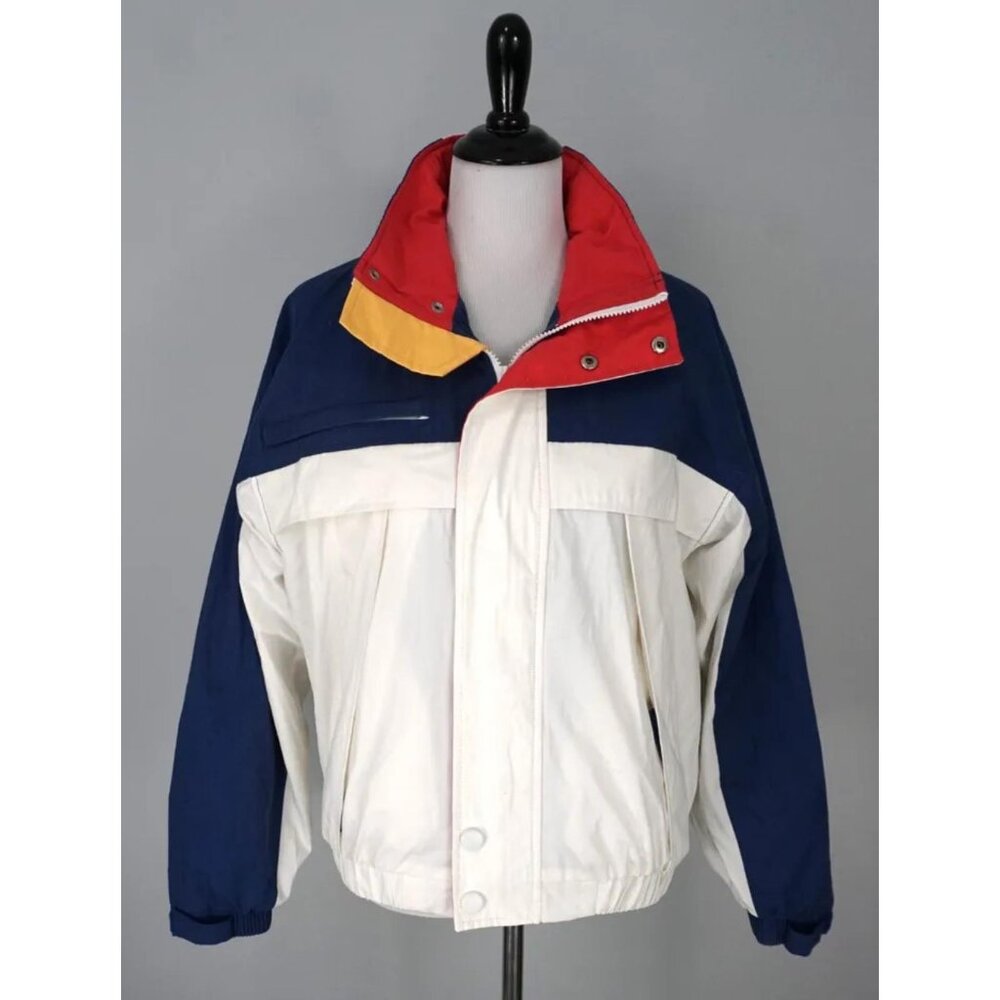 Vtg DUNBROOKE Red White Blue Hooded Zip Up Windbreaker Jacket Coat Size Small